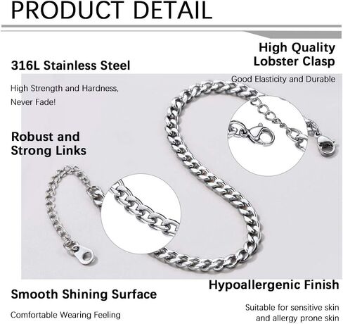 PROSTEEL Stainless Steel Chain Anklets for Women, Silver/Gold Tone, Ankle Bracelets Hypoallergenic, 8-10.5 Inch Adjustable, Come with Box in Kuwait