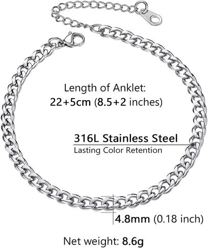 PROSTEEL Stainless Steel Chain Anklets for Women, Silver/Gold Tone, Ankle Bracelets Hypoallergenic, 8-10.5 Inch Adjustable, Come with Box in Kuwait