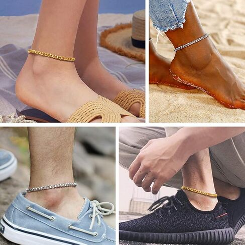 PROSTEEL Stainless Steel Chain Anklets for Women, Silver/Gold Tone, Ankle Bracelets Hypoallergenic, 8-10.5 Inch Adjustable, Come with Box in Kuwait