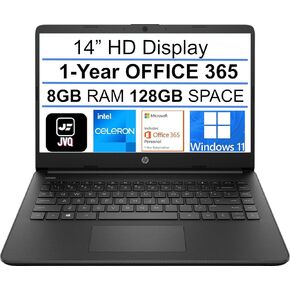 2022 Newest HP Stream 14" HD Laptop, Intel Celeron N4020(up to 2.8GHz), 8GB RAM, 128GB Space(64GB eMMC+64GB Card), 1-Year Office 365, WiFi, HDMI, USB-C, Webcam, Bluetooth, Windows 11S, Black+JVQ MP in Kuwait