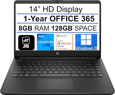2022 Newest HP Stream 14" HD Laptop, Intel Celeron N4020(up to 2.8GHz), 8GB RAM, 128GB Space(64GB eMMC+64GB Card), 1-Year Office 365, WiFi, HDMI, USB-C, Webcam, Bluetooth, Windows 11S, Black+JVQ MP in Kuwait