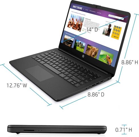 2022 Newest HP Stream 14" HD Laptop, Intel Celeron N4020(up to 2.8GHz), 8GB RAM, 128GB Space(64GB eMMC+64GB Card), 1-Year Office 365, WiFi, HDMI, USB-C, Webcam, Bluetooth, Windows 11S, Black+JVQ MP in Kuwait