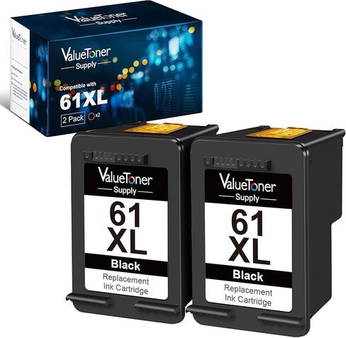 ValuetonerSupply استبدال خرطوشة حبر سوداء 61 المعاد تصنيعها ل HP 61XL 61 XL ل HP Envy 4500 5530 5534 5535 Deskjet 1000 1056 1010 1512 2540 3050A Officejet 620 طابعة (2 أسود) in Kuwait