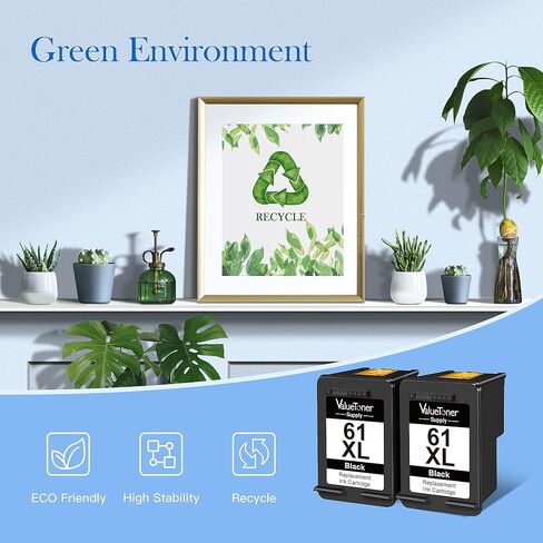 ValuetonerSupply استبدال خرطوشة حبر سوداء 61 المعاد تصنيعها ل HP 61XL 61 XL ل HP Envy 4500 5530 5534 5535 Deskjet 1000 1056 1010 1512 2540 3050A Officejet 620 طابعة (2 أسود) in Kuwait