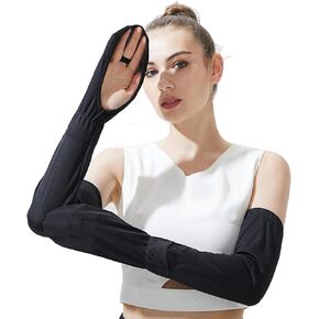 RainFlowwer Driving Fingerless Sun Sleeves, Adjustable Arm Sleeve with Gloves, UV Protection Cooling Arm Cover for Gardening