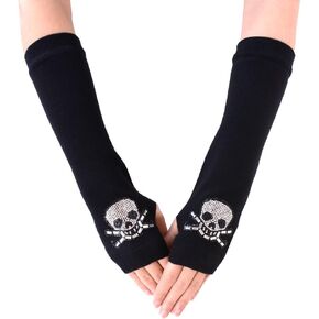 JISEN Women Punk Winter Arm Warmer Knitted Stretchy Soft Fingerless Gloves
