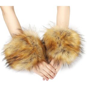 LA CARRIE Women's Snakeskin Print Faux Fur Wrist Cuffs,Winter Fox Furry Bands Arm Warmer in Saudi Arabia