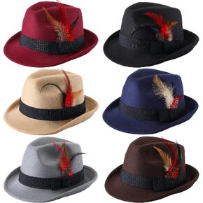 Xtinmee 6 Pcs Fedora Hats for Men Wide Brim Jazz Hat with Feather Panama Hats 1920s Hat Casual Bowler Hat for Women Costume, 6 Colors in Saudi Arabia