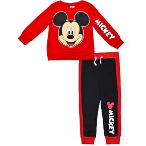 Disney Mickey Mouse Boys’ Sweatshirt and Jogger Set for Toddler and Little Kids– Blue or Red/Black or Orange/Navy
