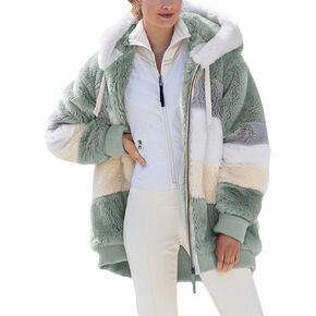 Dokotoo Womens 2023 Winter Fuzzy Fleece Jacket Hooded Color Block Patchwork Cardigan Coats Outerwear with Pockets in Kuwait
