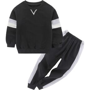 BOMDEALS Toddler Boys Clothes Colorblock Long Sleeve Casual Sweatshirt Contrast Sideseam Sweatpants Outfits 2Pcs Tracksuits in Kuwait