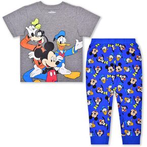 Disney Mickey and Friends Boy’s T-Shirt and Joggers Set for Toddler and Little Kids – Blue/Yellow