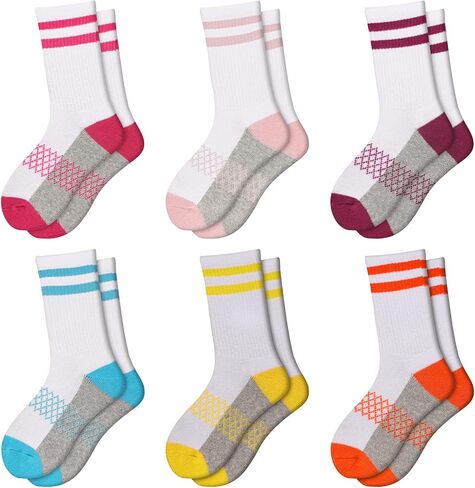 Comfoex Girls Crew Socks Athletic Half Cushioned Long Socks Cotton Calf Socks For Kids 6 Pairs in Kuwait