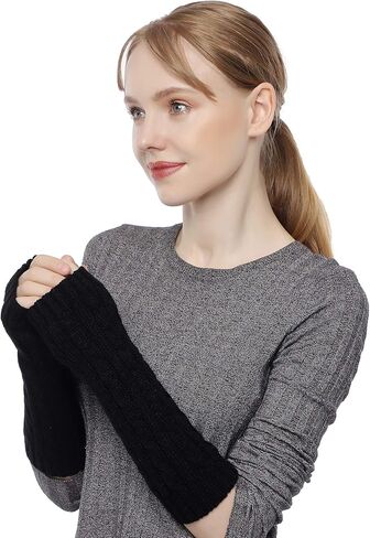 Flammi Women's Knit Arm Warmers Fingerless Gloves Thumb Hole Gloves Mittens for Typing Driving Cosplay in Kuwait