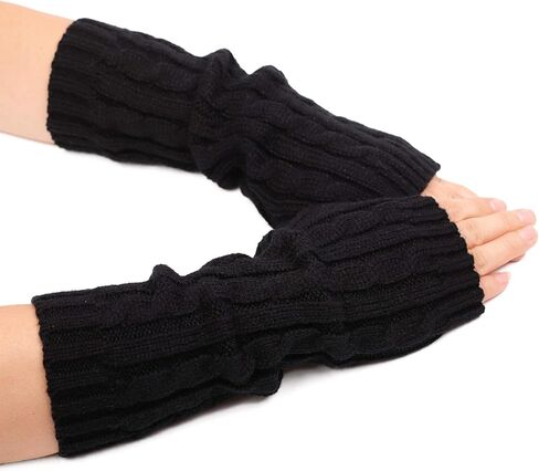 Flammi Women's Knit Arm Warmers Fingerless Gloves Thumb Hole Gloves Mittens for Typing Driving Cosplay in Kuwait