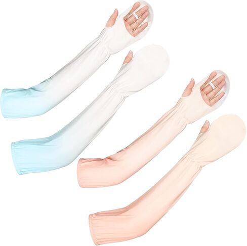 Suhine 2 Pair Driving Fingerless Sun Sleeves Adjustable Arm Sleeves UV Protection Cooling Arm Sleeves for Women Girls in Kuwait
