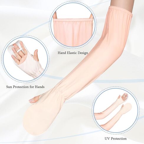 Suhine 2 Pair Driving Fingerless Sun Sleeves Adjustable Arm Sleeves UV Protection Cooling Arm Sleeves for Women Girls in Kuwait