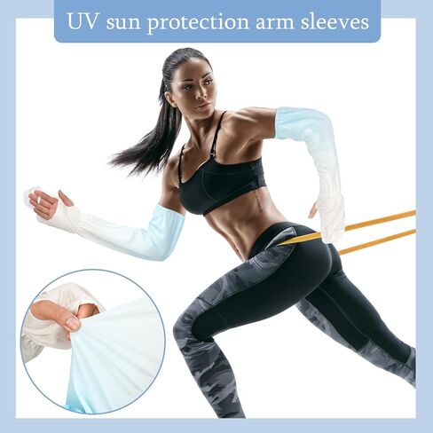 Suhine 2 Pair Driving Fingerless Sun Sleeves Adjustable Arm Sleeves UV Protection Cooling Arm Sleeves for Women Girls in Kuwait