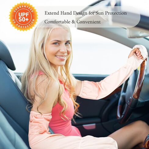 Suhine 2 Pair Driving Fingerless Sun Sleeves Adjustable Arm Sleeves UV Protection Cooling Arm Sleeves for Women Girls in Kuwait