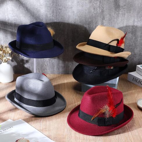 Xtinmee 6 Pcs Fedora Hats for Men Wide Brim Jazz Hat with Feather Panama Hats 1920s Hat Casual Bowler Hat for Women Costume, 6 Colors in Saudi Arabia