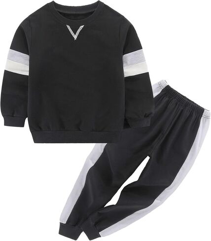 BOMDEALS Toddler Boys Clothes Colorblock Long Sleeve Casual Sweatshirt Contrast Sideseam Sweatpants Outfits 2Pcs Tracksuits in Kuwait