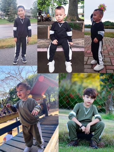 BOMDEALS Toddler Boys Clothes Colorblock Long Sleeve Casual Sweatshirt Contrast Sideseam Sweatpants Outfits 2Pcs Tracksuits in Kuwait