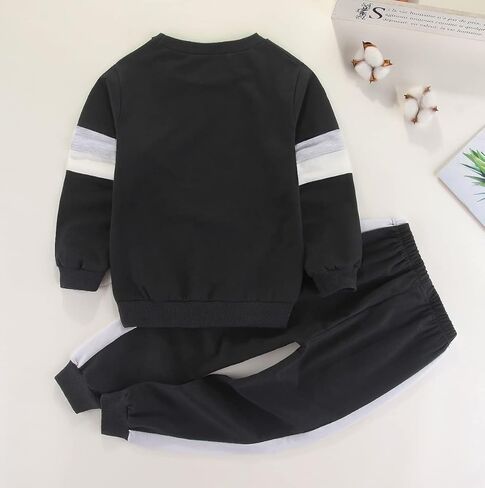 BOMDEALS Toddler Boys Clothes Colorblock Long Sleeve Casual Sweatshirt Contrast Sideseam Sweatpants Outfits 2Pcs Tracksuits in Kuwait