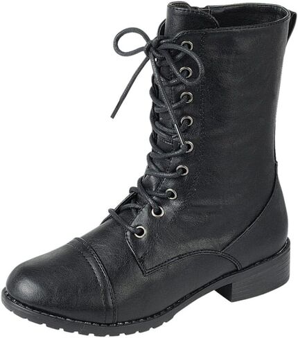 Forever Link Womens Round Toe Military Lace Up Knit Ankle Cuff Low Heel Combat Boots in Saudi Arabia