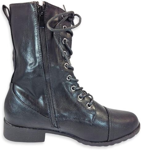 Forever Link Womens Round Toe Military Lace Up Knit Ankle Cuff Low Heel Combat Boots in Saudi Arabia