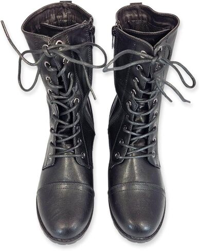 Forever Link Womens Round Toe Military Lace Up Knit Ankle Cuff Low Heel Combat Boots in Saudi Arabia