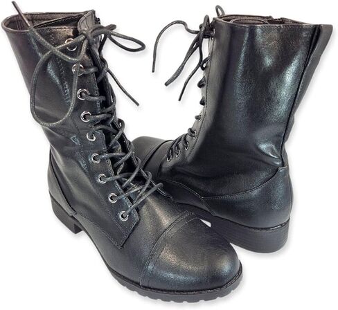 Forever Link Womens Round Toe Military Lace Up Knit Ankle Cuff Low Heel Combat Boots in Saudi Arabia