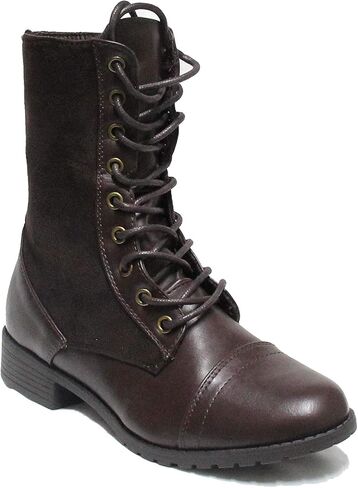 Forever Link Womens Round Toe Military Lace Up Knit Ankle Cuff Low Heel Combat Boots in Saudi Arabia