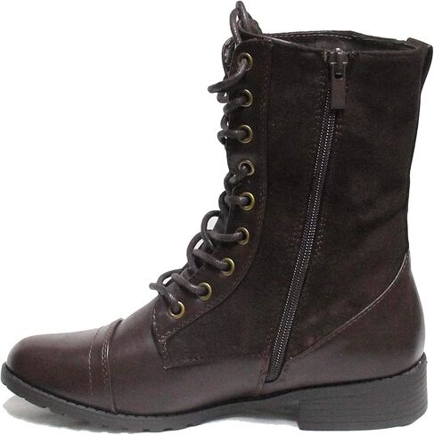 Forever Link Womens Round Toe Military Lace Up Knit Ankle Cuff Low Heel Combat Boots in Saudi Arabia