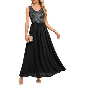 Meetjen Women's Bridesmaid Dresses, Sequin V-Neck Prom Party Dress for Evening Party in Kuwait