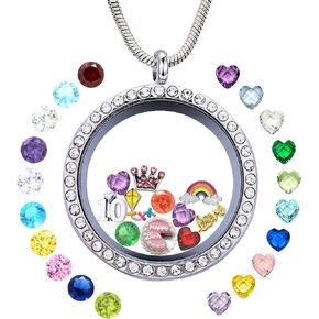 Birthday Gifts for Girl Her, Floating Living Memory Locket Necklace Pendant with Charms & Birthstones for 6th 7th 8th 9th 10th 11th 12th 13th 14th 15th Sweet 16 18th 21st 30th in Saudi Arabia