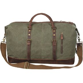 S-ZONE Duffle Bag for Travel 60L Canvas Duffel Bag Carry on Genuine Leather Overnight Weekender Bag for Men in Saudi Arabia