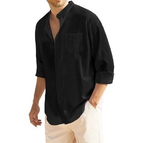 COOFANDY Men's Long Sleeve Cotton Linen Shirt Beach Button Down Shirts Casual Button Up Shirt Summer Yoga Tops with Pocket