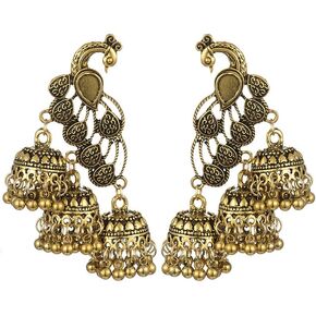 Jhumka Tassel Drop Earrings Indian Ethnic Vintage Earring Peacock Statement Oxidized Antique Traditional Jhumki Earring for Women Girls Party Festival Boho Bohemian Bollywood Jewelry Gift