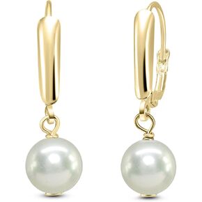 Sterling Silver Earrings for Women Girls 8mm Diamond-cut or Shiny Ball Bead Drop Leverback Dangle Earring Fashion Trendy in Saudi Arabia