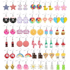 bomogle 30 زوجًا من الأقراط اللطيفة والغريبة للنساء أقراط kawaii بما في ذلك فلامنغو قوس قزح بطة غائر الدب زجاجة ماء بيتزا فرايز فطر محارة قطرة متدلية مجموعة أقراط للفتيات in Kuwait