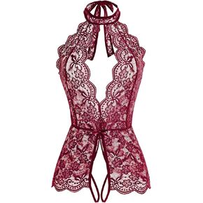 Women Lingerie for Women Deep V Halter One Piece Teddy Bodysuit