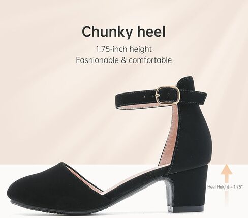 LAURMOSA Girls Dress Shoes Closed Toe Chunky Heels Ankle Strap Wedding Party Pump Shoes in Kuwait