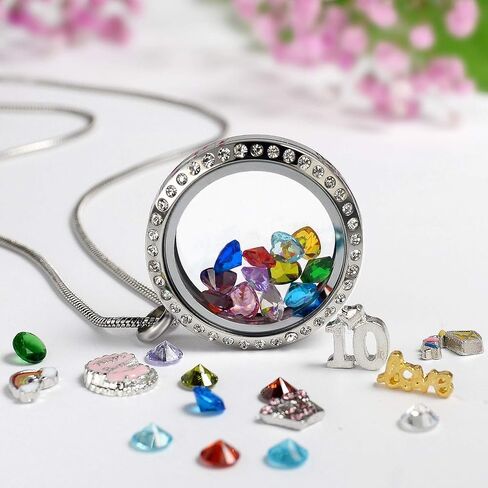 Birthday Gifts for Girl Her, Floating Living Memory Locket Necklace Pendant with Charms & Birthstones for 6th 7th 8th 9th 10th 11th 12th 13th 14th 15th Sweet 16 18th 21st 30th in Kuwait