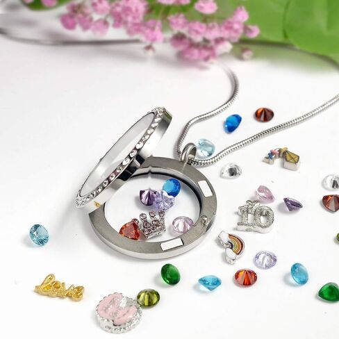Birthday Gifts for Girl Her, Floating Living Memory Locket Necklace Pendant with Charms & Birthstones for 6th 7th 8th 9th 10th 11th 12th 13th 14th 15th Sweet 16 18th 21st 30th in Kuwait