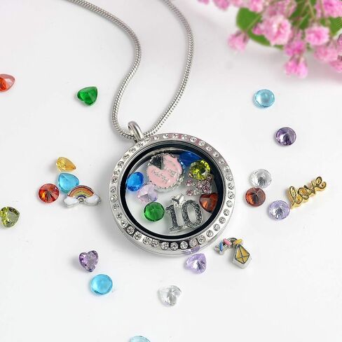 Birthday Gifts for Girl Her, Floating Living Memory Locket Necklace Pendant with Charms & Birthstones for 6th 7th 8th 9th 10th 11th 12th 13th 14th 15th Sweet 16 18th 21st 30th in Kuwait
