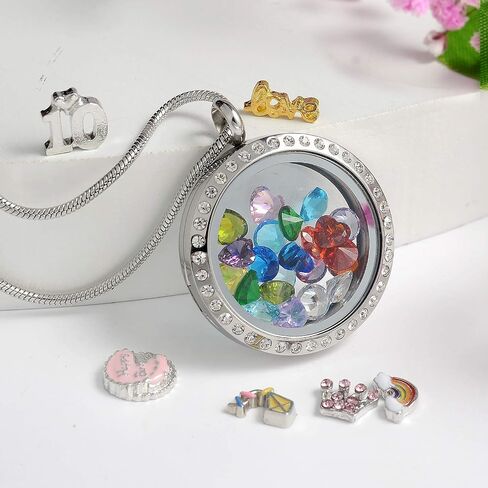 Birthday Gifts for Girl Her, Floating Living Memory Locket Necklace Pendant with Charms & Birthstones for 6th 7th 8th 9th 10th 11th 12th 13th 14th 15th Sweet 16 18th 21st 30th in Kuwait