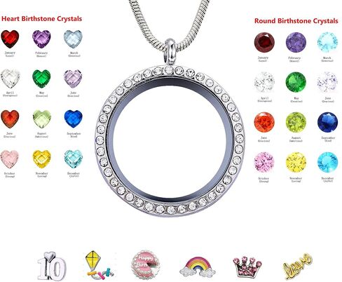 Birthday Gifts for Girl Her, Floating Living Memory Locket Necklace Pendant with Charms & Birthstones for 6th 7th 8th 9th 10th 11th 12th 13th 14th 15th Sweet 16 18th 21st 30th in Kuwait