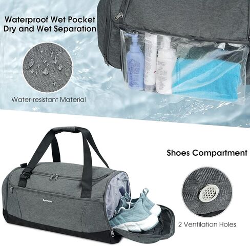 حقيبة سفر من القماش الخشن، حقيبة ظهر ليلية لعطلة نهاية الأسبوع مع حجرة للأحذية وحقيبة رياضية بجيب مبلل للرجال والنساء، أخضر عسكري in Kuwait