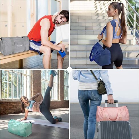 BALEINE Gym Duffel Bag for Women and Men, Small for Sports, Gyms and Weekend Getaway, Waterproof Dufflebag with Shoe and Wet Clothes Compartments, Lightweight Carryon Gymbag (Azure) in Kuwait