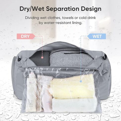 BALEINE Gym Duffel Bag for Women and Men, Small for Sports, Gyms and Weekend Getaway, Waterproof Dufflebag with Shoe and Wet Clothes Compartments, Lightweight Carryon Gymbag (Azure) in Kuwait